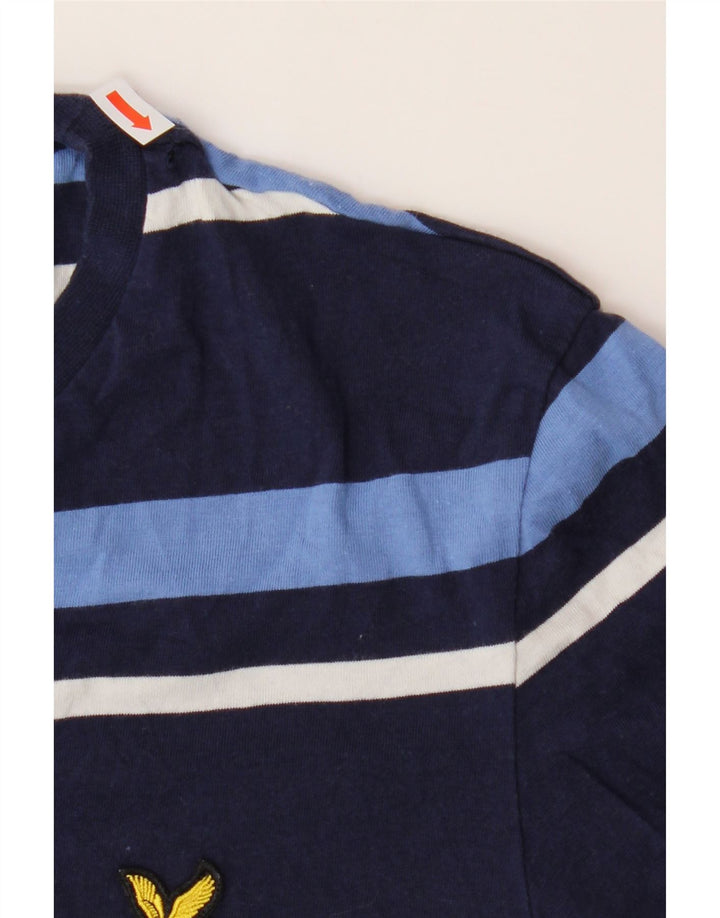 LYLE & SCOTT Mens T-Shirt Top Medium Navy Blue Striped Cotton Vintage Lyle & Scott and Second-Hand Lyle & Scott from Messina Hembry 