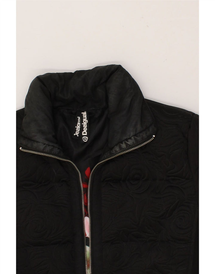 DESIGUAL Womens Padded Coat EU 38 Medium Black Floral Polyester Vintage Desigual and Second-Hand Desigual from Messina Hembry 