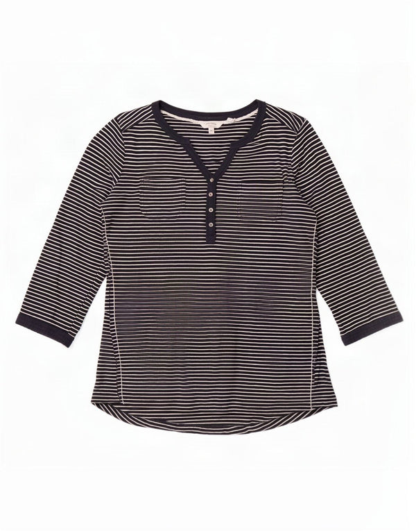 Fat Face Womens Top 3/4 Sleeve UK 10 Small Navy Blue Pinstripe Cotton