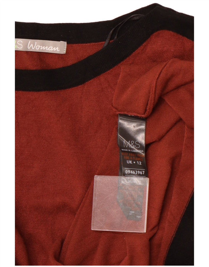 MARKS & SPENCER Womens 3/4 Sleeve Tunic Top UK 12 Medium Brown Colourblock
