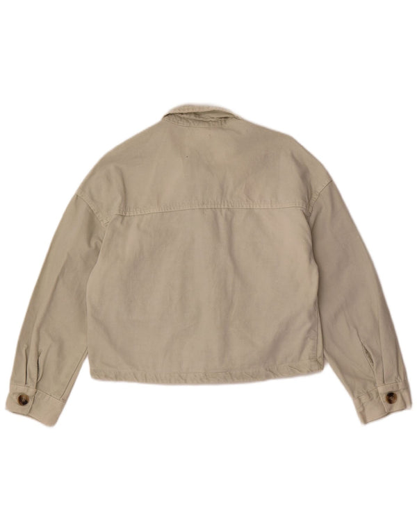 Zara Womens Crop Denim Jacket UK 10 Small Off White Bomuld
