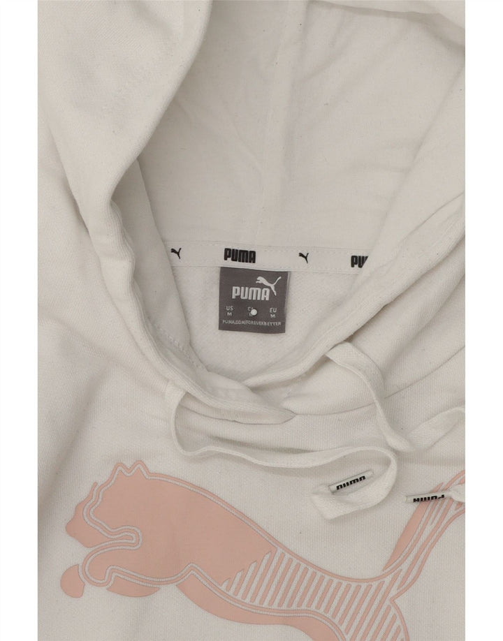 PUMA Womens Graphic Hoodie Jumper UK 14 Medium White Cotton Vintage Puma and Second-Hand Puma from Messina Hembry 