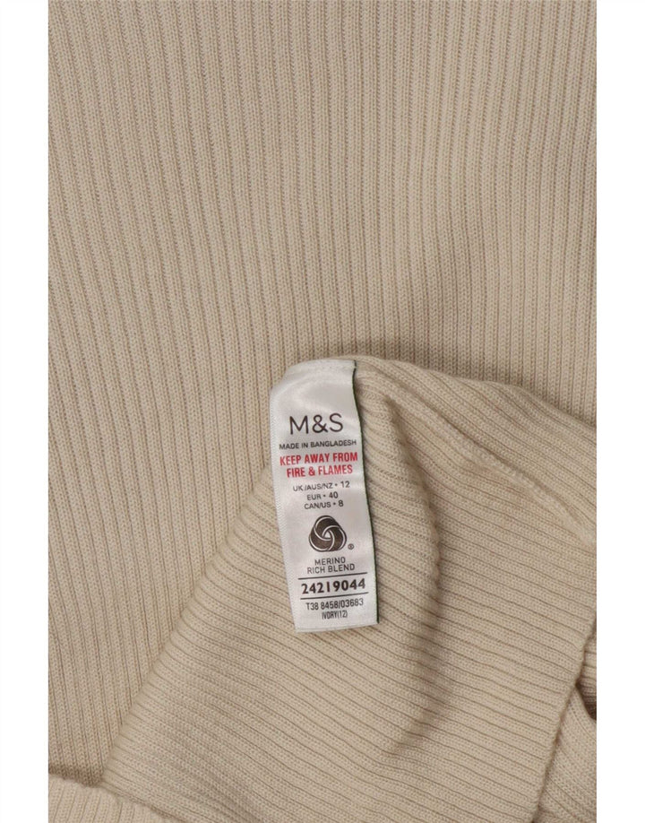 Marks & Spencer Dame Turtle Neck Jumper Sweater UK 12 Medium Beige Uld