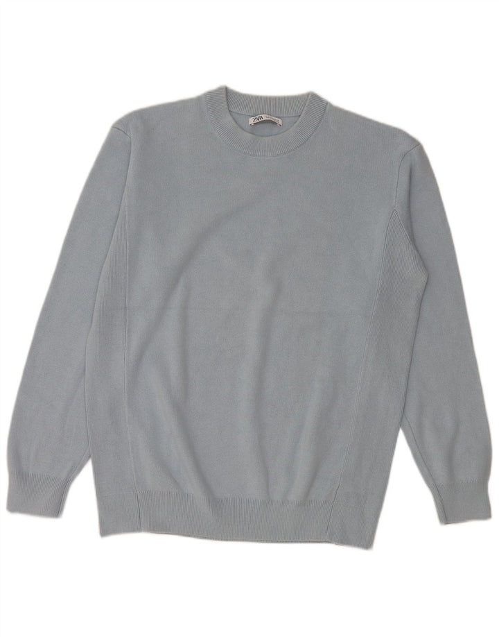 Zara Mens Crew Neck Jumper Sweater Small Blue