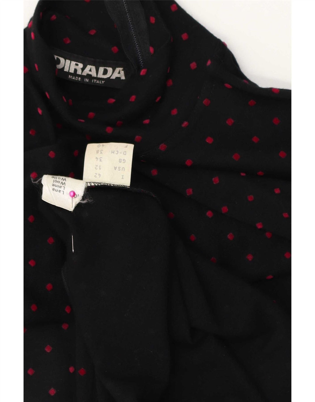 Vintage langærmet maxikjole til kvinder EU 38 Medium Sort Polka Dot Uld
