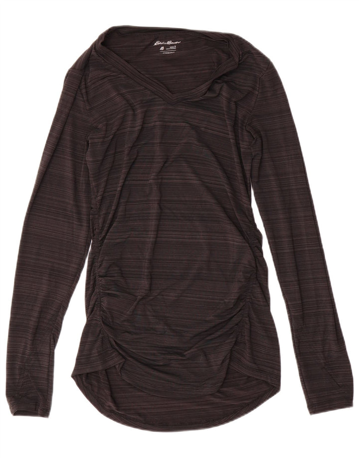 EDDIE BAUER Womens T-Shirt Top UK 10 Small Grey Striped Polyester
