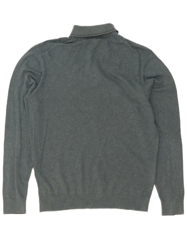 Marks & Spencer Mens Polo Neck Jumper Sweater Medium Green Cotton