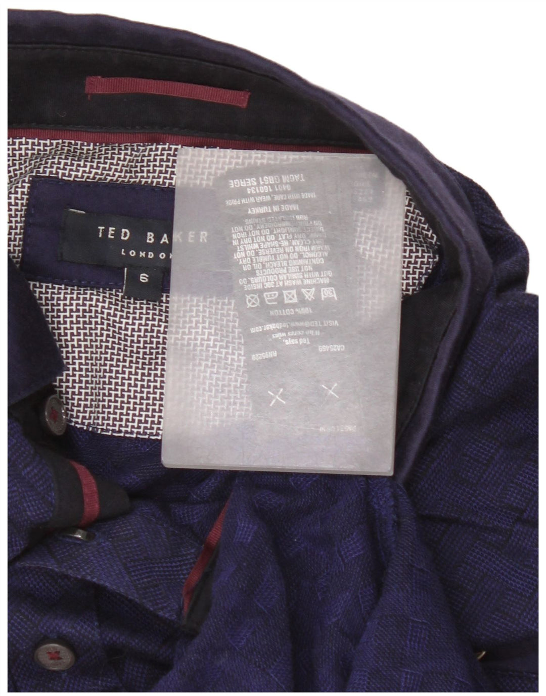 Ted Baker Mens Polo Shirt Size 6 2XL Navy Blue Check Cotton