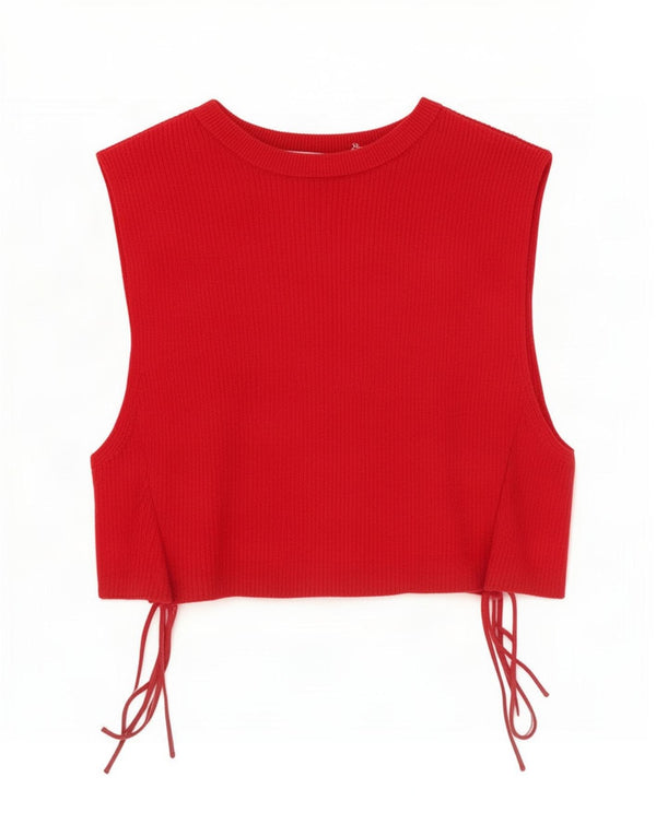 Zara Womens Crop Blouse sans manches Top UK 8 Small Rouge