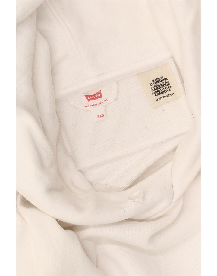 LEVI'S Womens Oversized Graphic Hoodie Jumper UK 2 2XS White Cotton Vintage Levi's and Second-Hand Levi's from Messina Hembry 