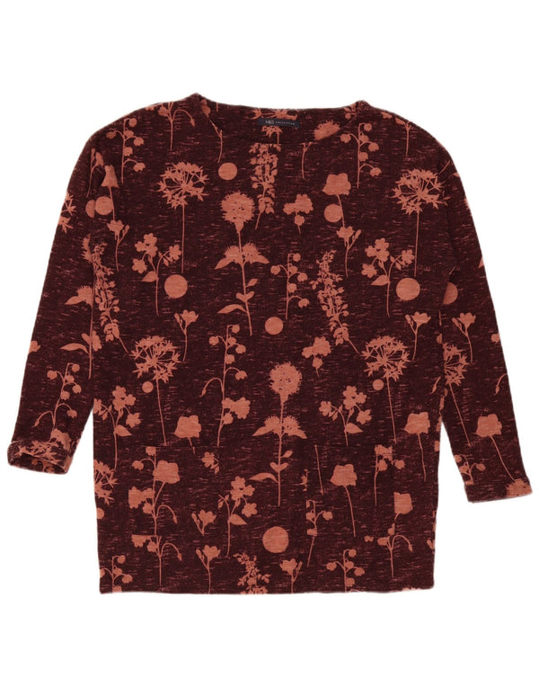 Marks & Spencer Γυναικείο τοπ μακρυμάνικο UK 12 Medium Burgundy Floral