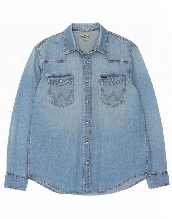 Wrangler Herren Jeanshemd XL, blaue Baumwolle