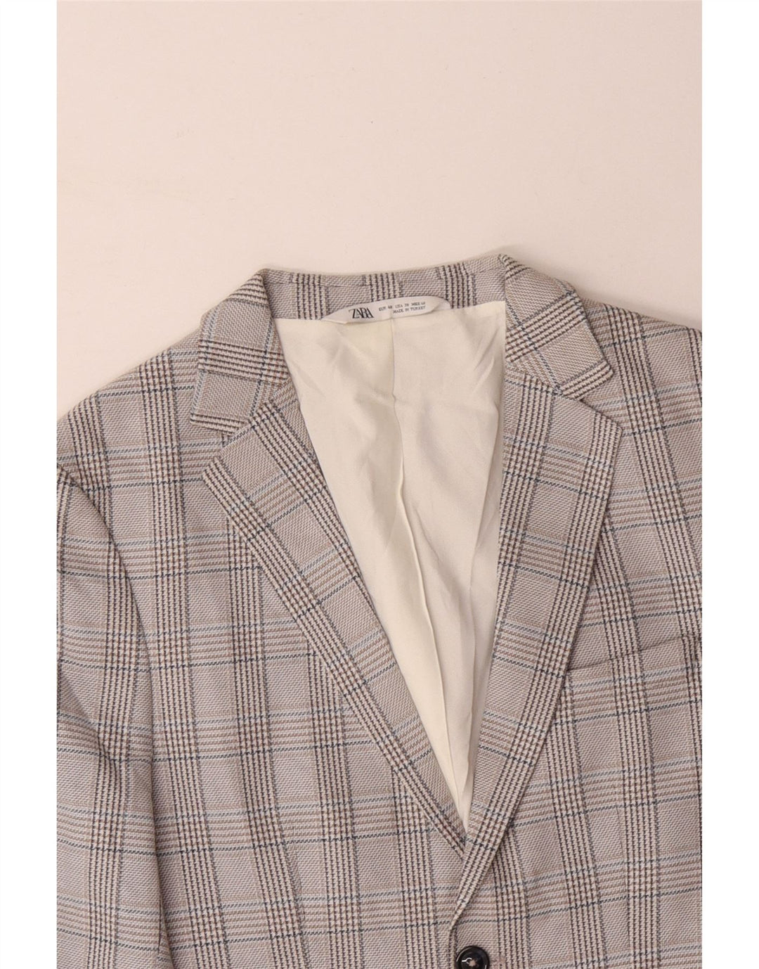 ZARA Herre 2-knaps blazerjakke EU 48 Medium Grey Houndstooth Polyester