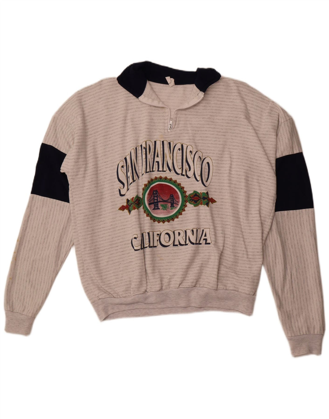 MAGIC Mens San Francisco Graphic Sweatshirt Jumper Large Grey Striped