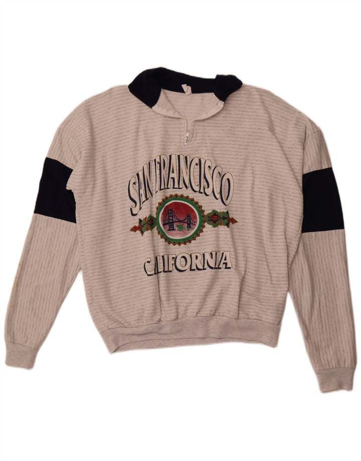 MAGIC Mens San Francisco Graphic Sweatshirt Jumper Large Grey Striped