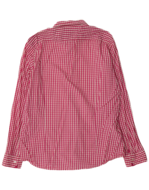 Hugo Boss Herren-Hemd mit normaler Passform, XL, rosa Gingham-Baumwolle