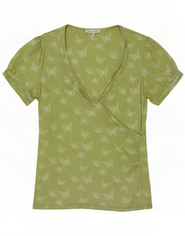 Laura Ashley Blusa para mujer UK 44 Medium Green Cotton Butterfly