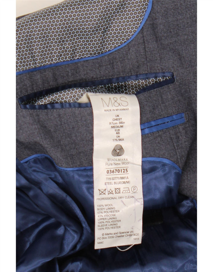 Marks & Spencer Herren-Blazer mit 1 Knopf, UK 38, mittelblaue Wolle