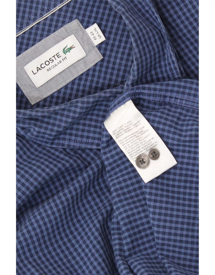 Lacoste Mens Regular Fit Shirt Size 43 Large Blue Gingham Cotton