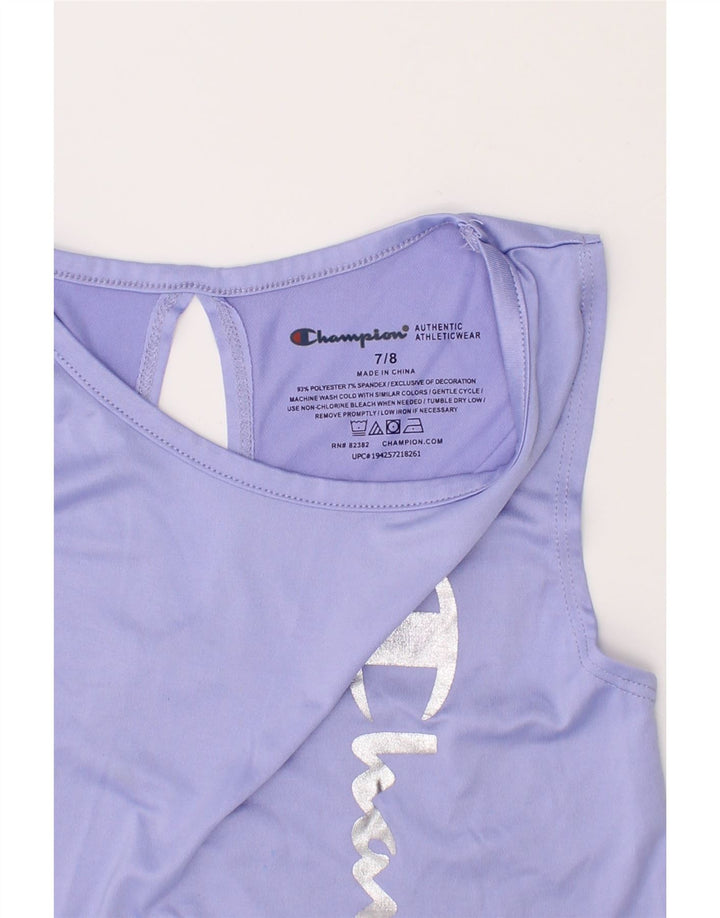 CHAMPION Girls Graphic Vest Top 7-8 Years Purple Polyester Vintage Champion and Second-Hand Champion from Messina Hembry 