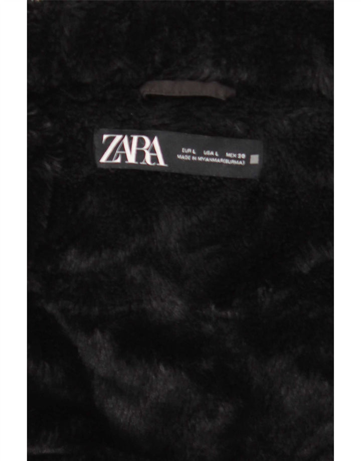 Zara Γυναικείο μπουφάν με κουκούλα UK 16 μεγάλο μαύρο πολυεστέρα
