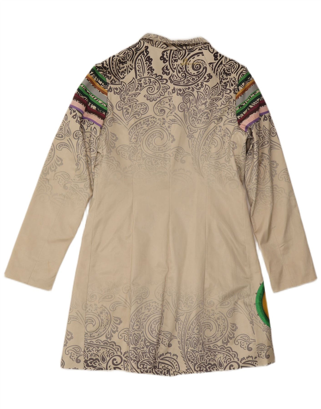 Desigual Womens Overcoat EU 40 Medium White Paisley Cotton