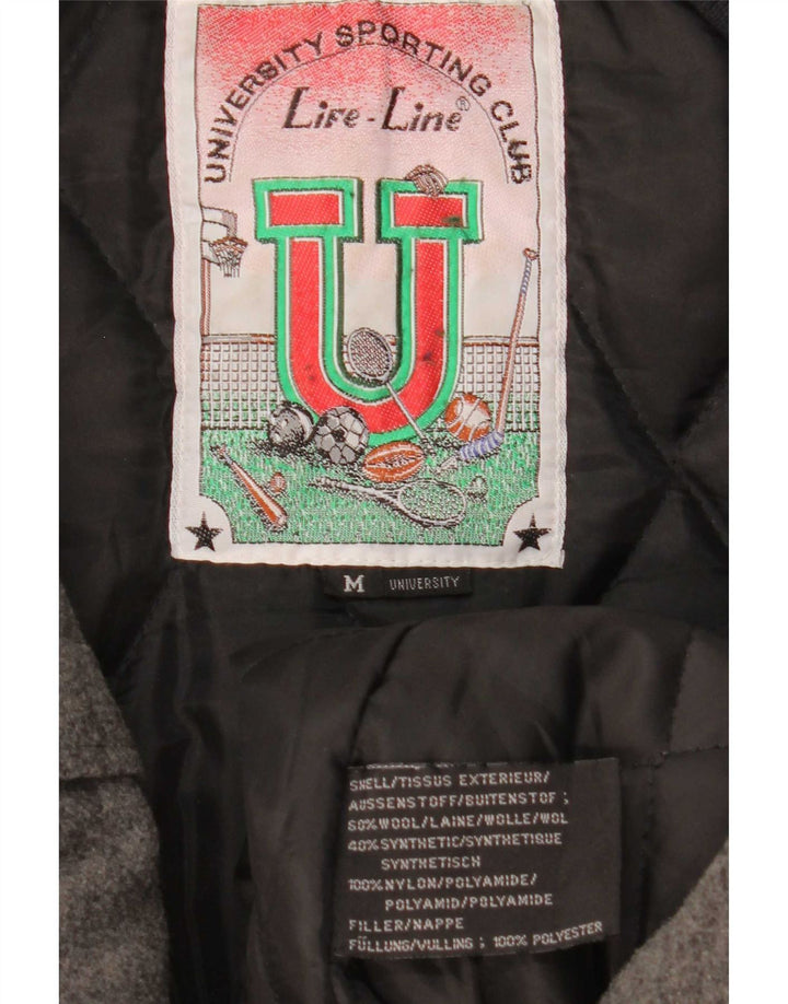 Life Line Mens Graphic Bomber Jacket UK 38 Medium Grey Colourblock Wool