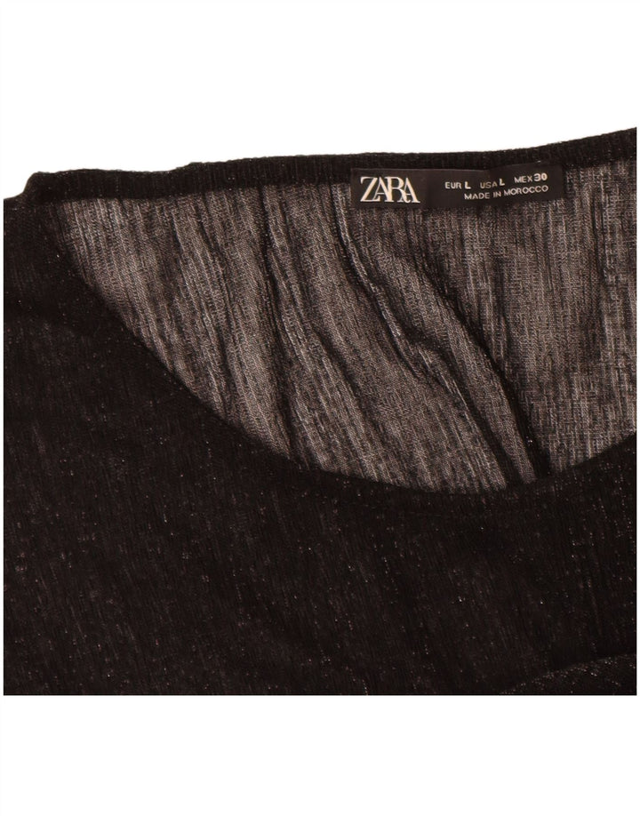 Zara Womens Blouse Top UK 16 Large Black Flecked