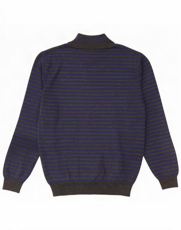 Benetton Maglione da donna con zip e collo UK 16 Large in acrilico a strisce blu
