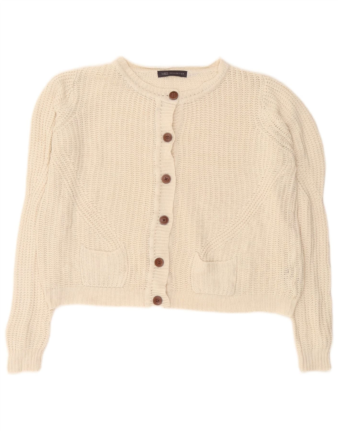 Marks & Spencer Pull cardigan court pour femme UK 10 Small Blanc cassé