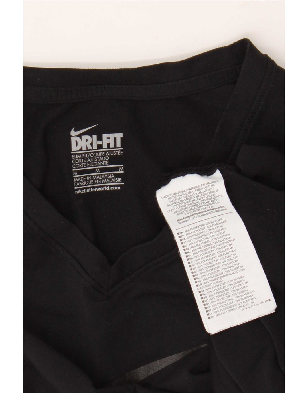 Nike Womens Dri Fit Slim Graphic T-Shirt Top UK 12 Noir Moyen Polyester
