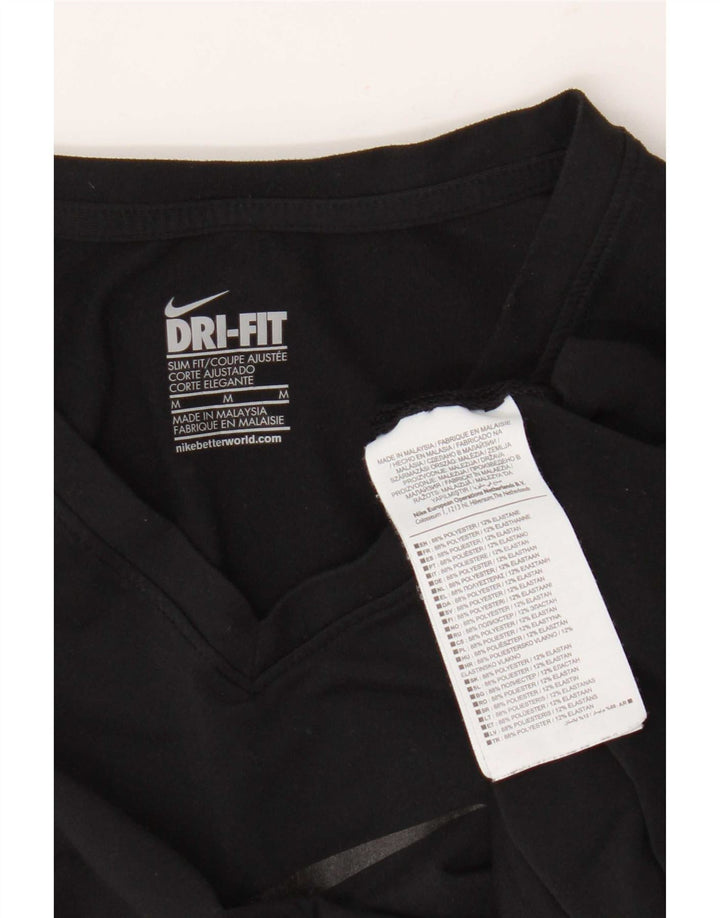 Nike Womens Dri Fit Slim Graphic T-Shirt Top UK 12 Noir Moyen Polyester