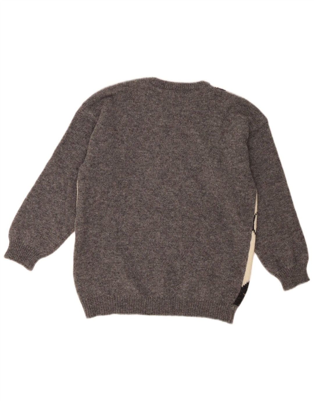 Benetton Womens Crew Neck Jumper Sweater UK 10 Small Grey Argyle/Diamond
