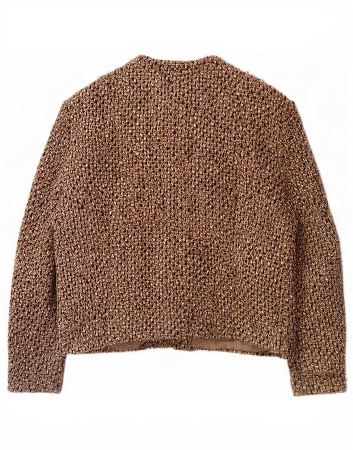Jaqueta blazer vintage feminina com 4 botões Reino Unido 14 marrom médio manchado