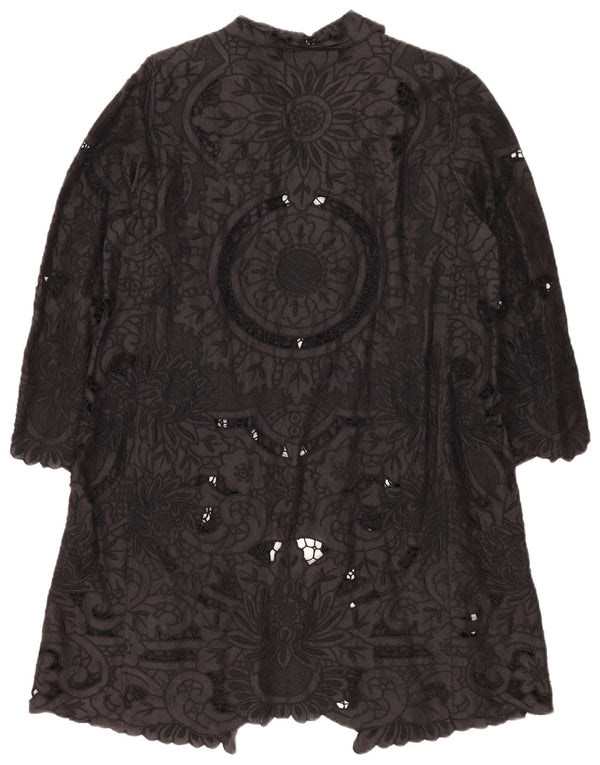 Gerard Darel Damen Robenkleid mit 3/4-Ärmeln, Größe 46, großes schwarzes Ramie-Blumenmuster