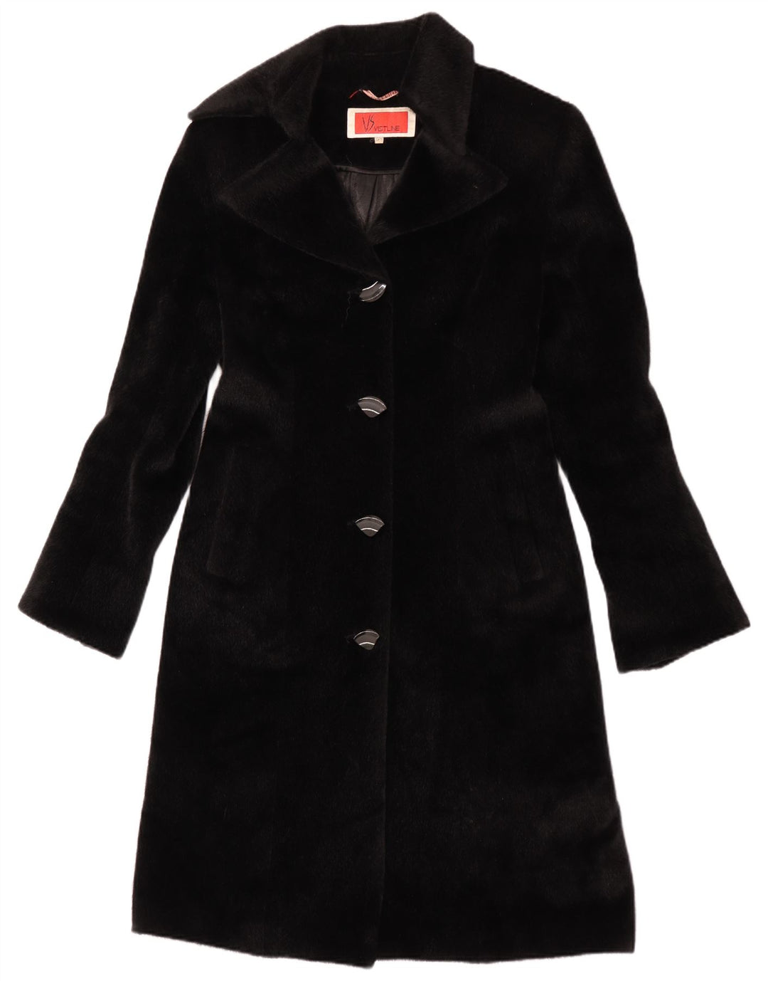 Vintage Womens Faux Fur Overcoat IT 42 Medium Black Polyester