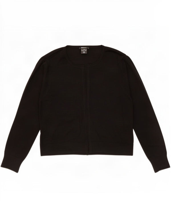 Dkny Maglione cardigan aperto da donna UK 18 XL Nero Poliestere