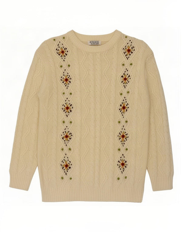 Avant Garde Γυναικείο πουλόβερ με λαιμόκαυστο UK 14 Medium Off White Floral