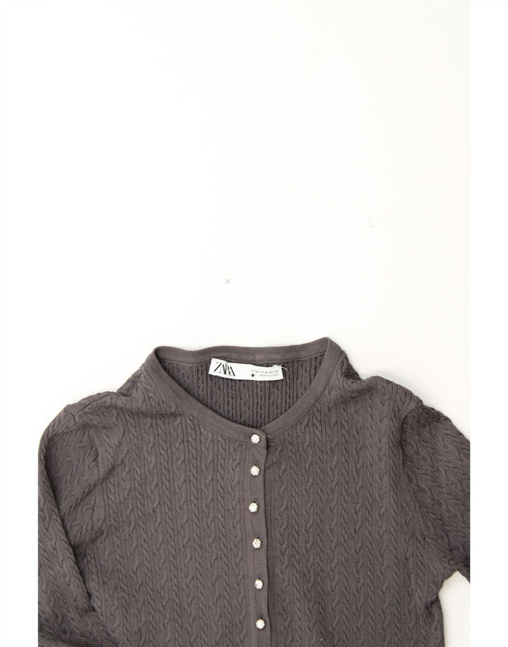 ZARA Womens Crop Cardigan Sweater UK 12 Medium Grey Striped Vintage Zara and Second-Hand Zara from Messina Hembry 