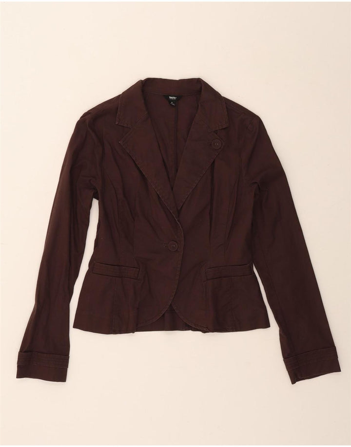 MOSSIMO Womens 1 Button Blazer Jacket UK 10 Small Brown Cotton Vintage Mossimo and Second-Hand Mossimo from Messina Hembry 