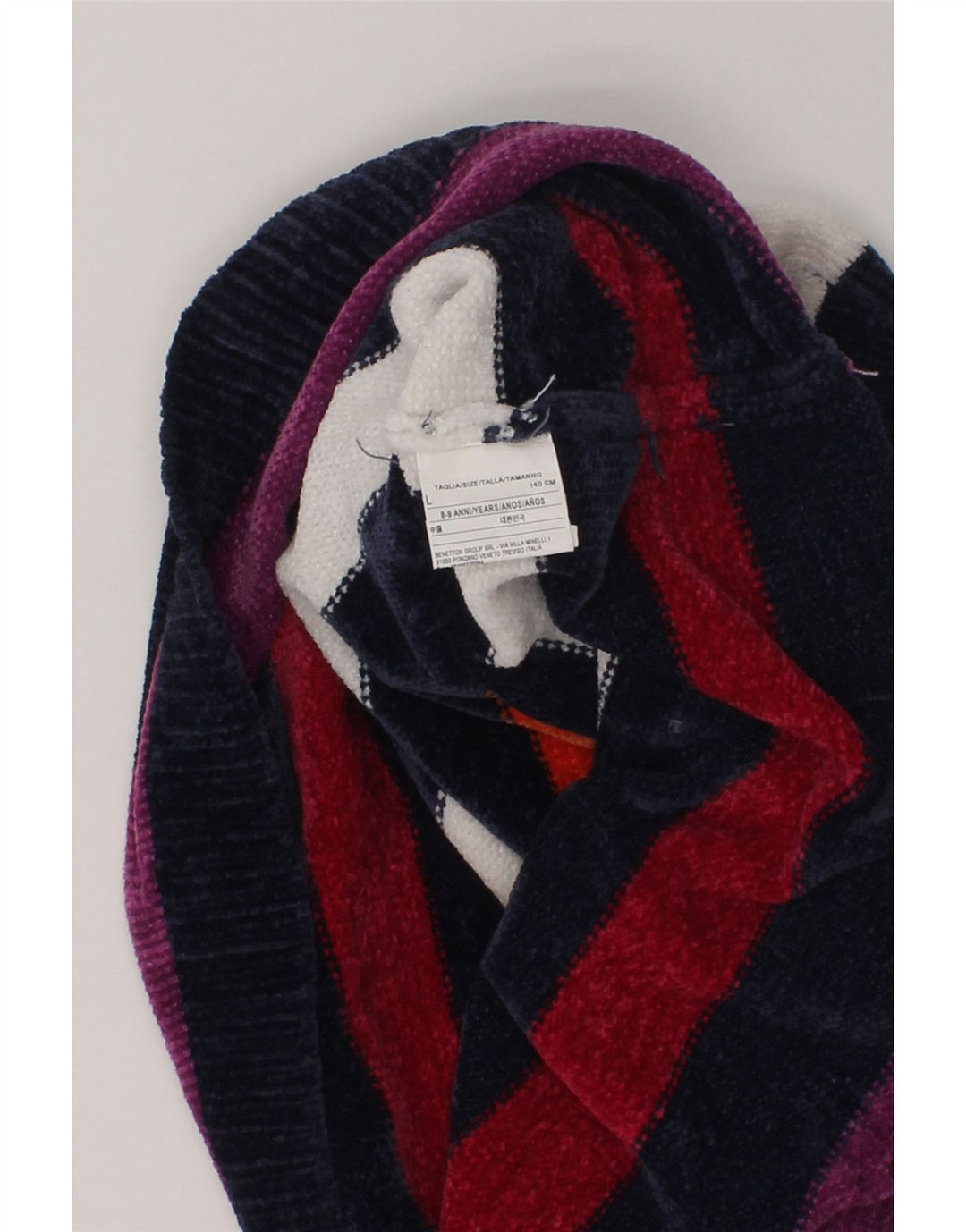 BENETTON Girls Fleece Jumper 8-9 Years Large  Multicoloured Striped Cotton | Vintage Benetton | Thrift | Second-Hand Benetton | Used Clothing | Messina Hembry 