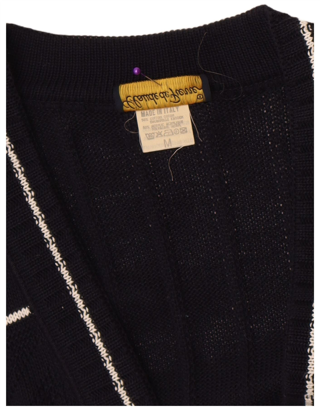 Claude De Pierre Womens Cardigan Sweater UK 14 Medium Navy Blue Geometric