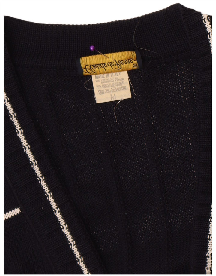 Claude De Pierre Womens Cardigan Sweater UK 14 Medium Navy Blue Geometric