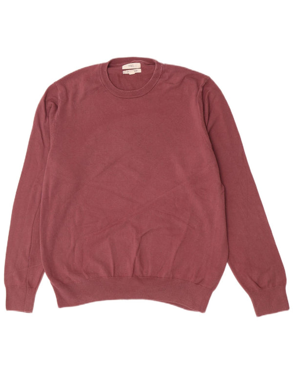 Marks & Spencer Herren-Pullover mit Rundhalsausschnitt, XL, rosa Baumwolle