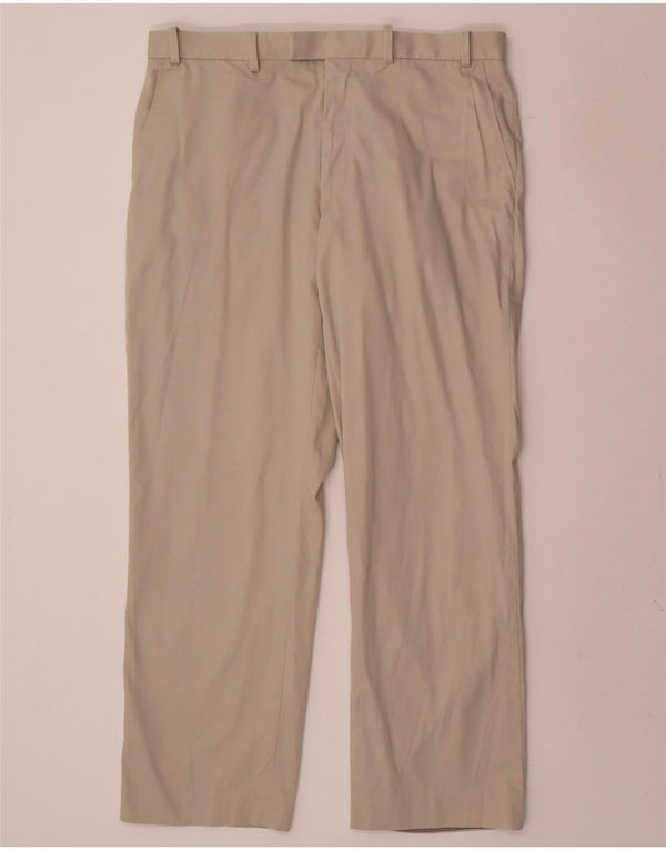 Calça masculina de terno reto Marks & Spencer W36 L29 algodão bege