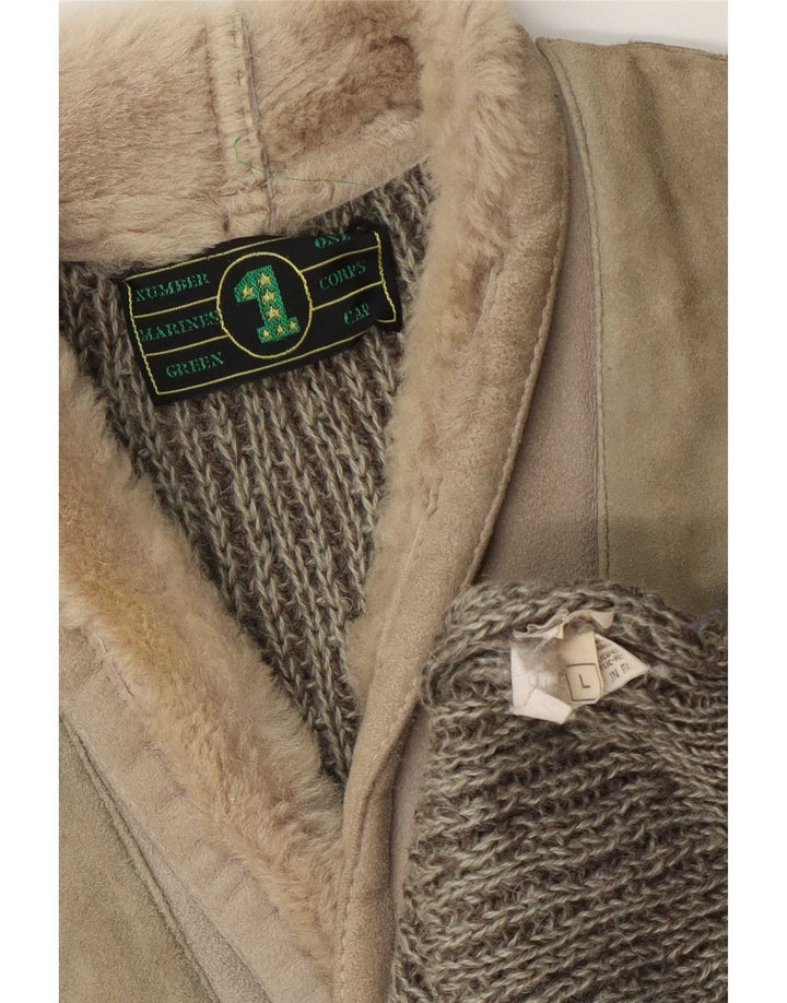 Vintage Mens Shawl Neck Jumper Sweater Large Grey Colourblock Wool