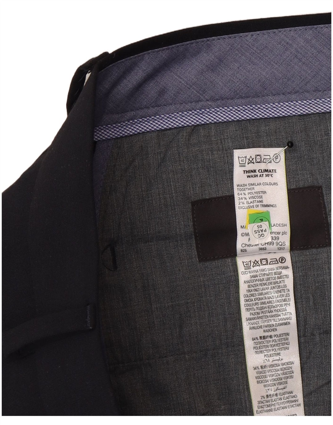 Pantaloni da abito slim su misura da uomo Marks & Spencer W36 L31 Blu Navy