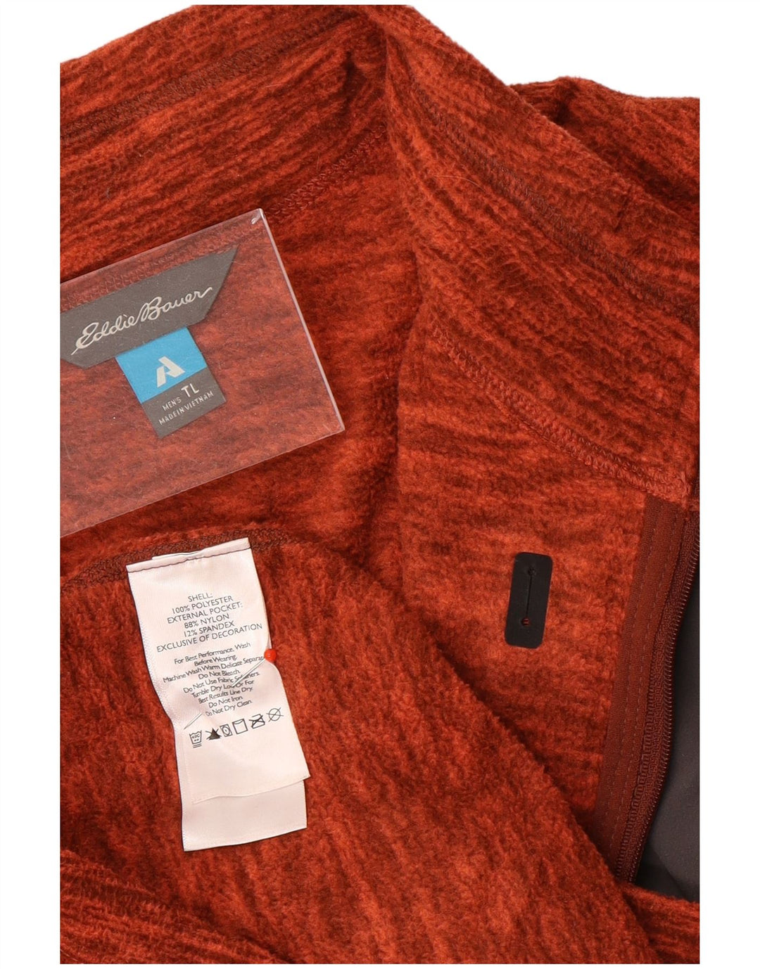 Maglione in pile da uomo con zip sul collo di Eddie Bauer, grande poliestere chiazzato arancione