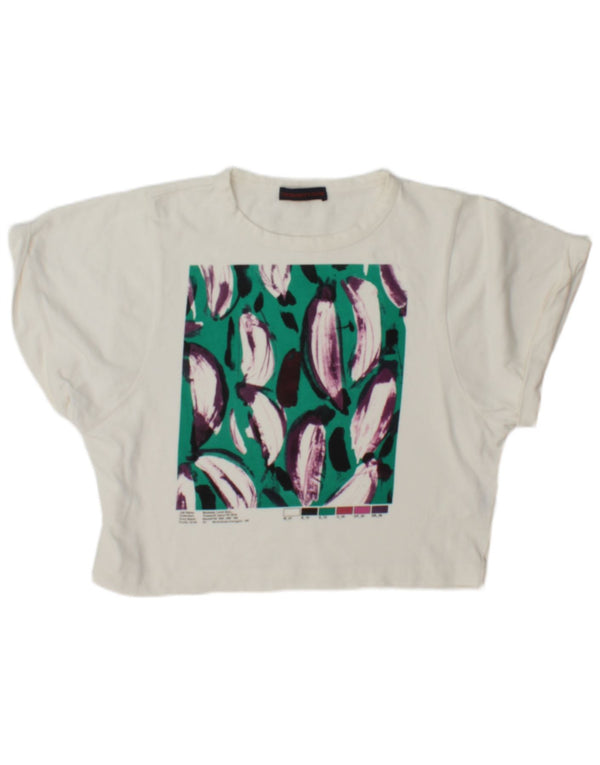 Trussardi Womens Crop Graphic T-Shirt Top UK 16 Large White Cotton