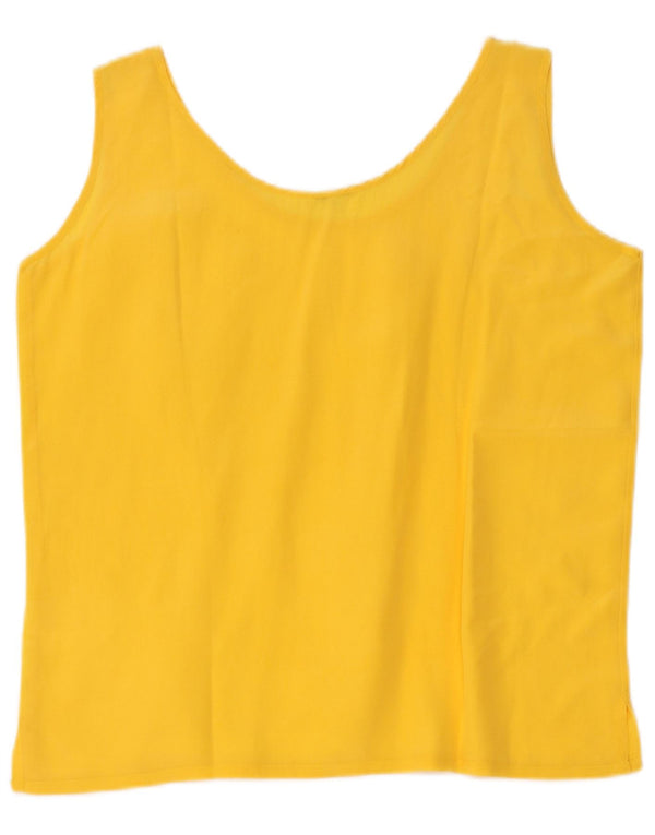 Vintage Womens Crop Ærmeløs bluse Top UK 16 Large Yellow Silk